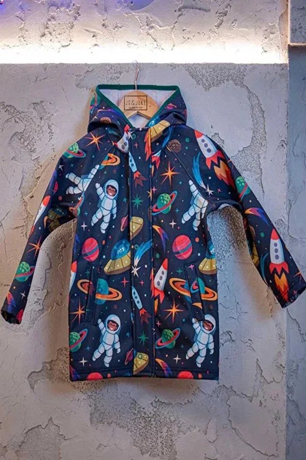 Детская куртка для девочек с принтом Water repellent space printed softshell jacket Jo&Juke, Navy Blue — фото 4