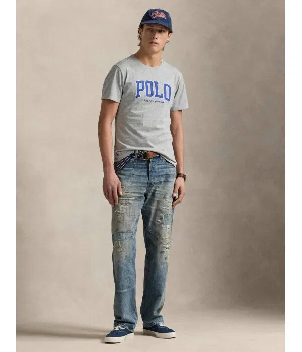Мужская футболка хлопковая Custom Slim Fit Polo Ralph Lauren, серый — фото 2