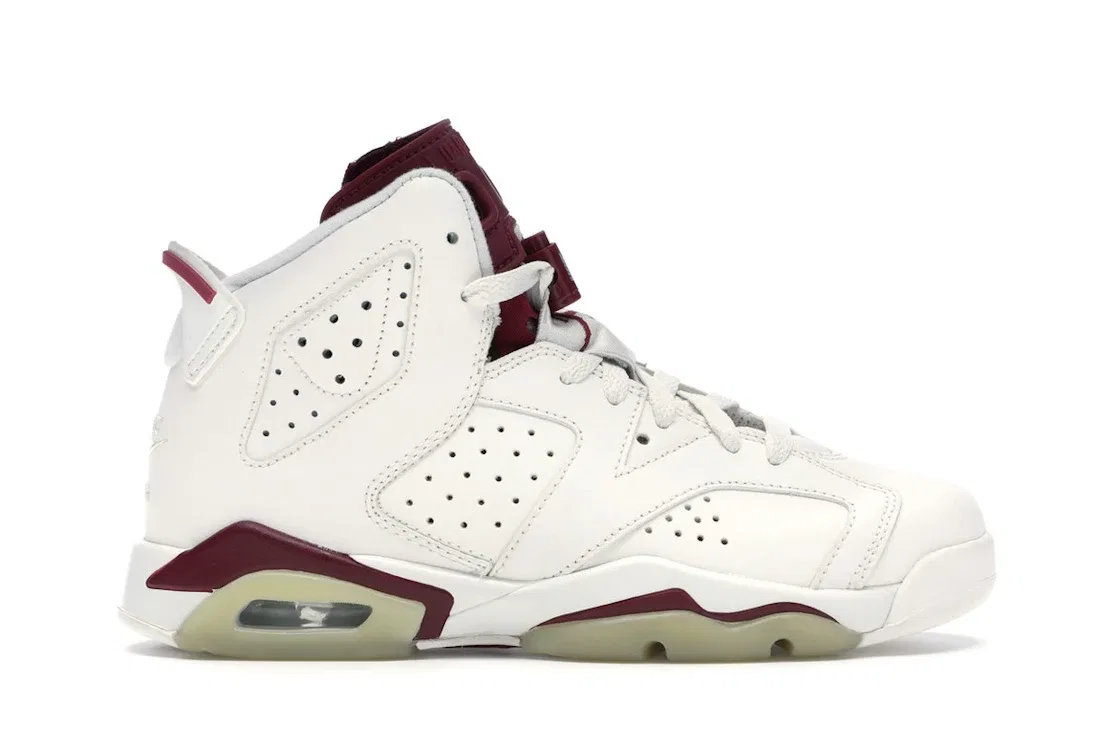 Детские кроссовки Lifestyle с цветовой гаммой Off White/New Maroon Jordan 6 Retro, Off White/New Maroon