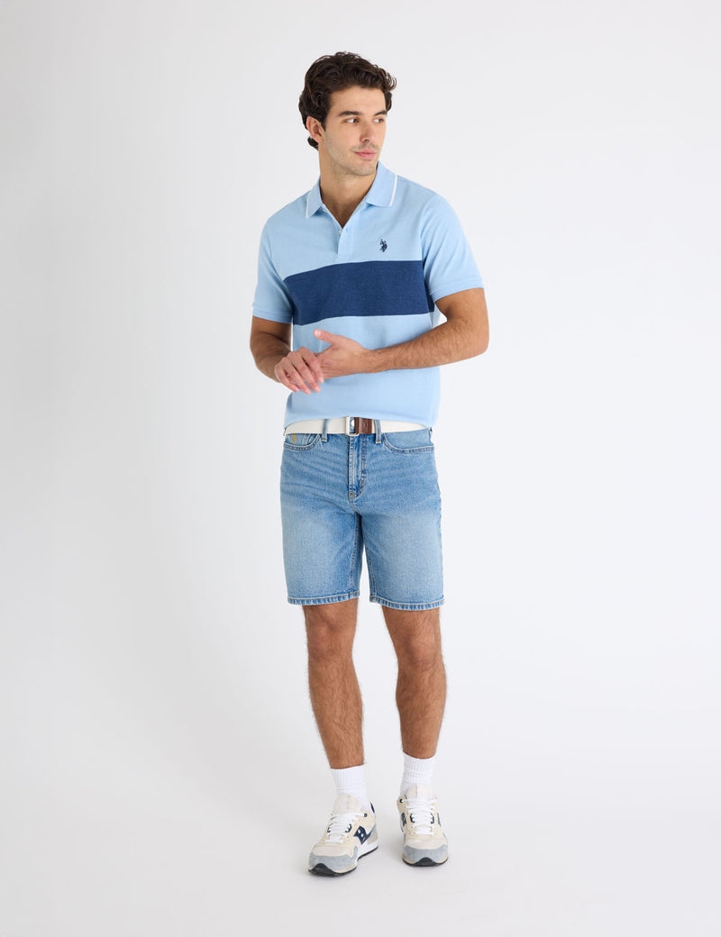Мужская футболка-поло U.S. Polo Assn. Ottoman Knit Colorblock, голубой/синий — фото 3