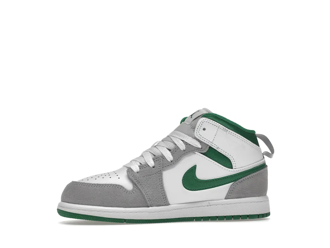 Детские кроссовки с принтом Jordan 1 Mid SE Jordan, White/Pine Green-Light Smoke Grey — фото 3