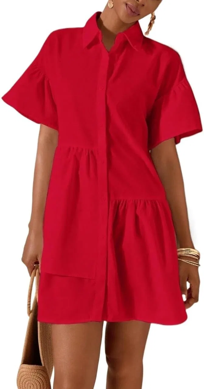 Женское повседневное платье с воланами Smock, Red