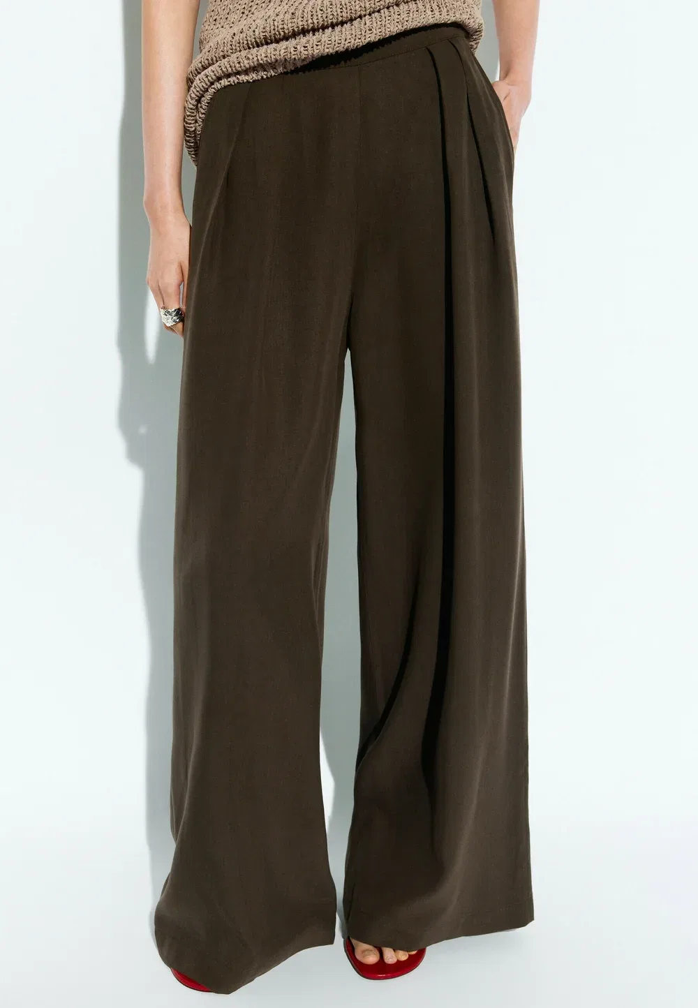 Свободные брюки с широкими штанинами и вытачками Massimo Dutti, Dark Brown