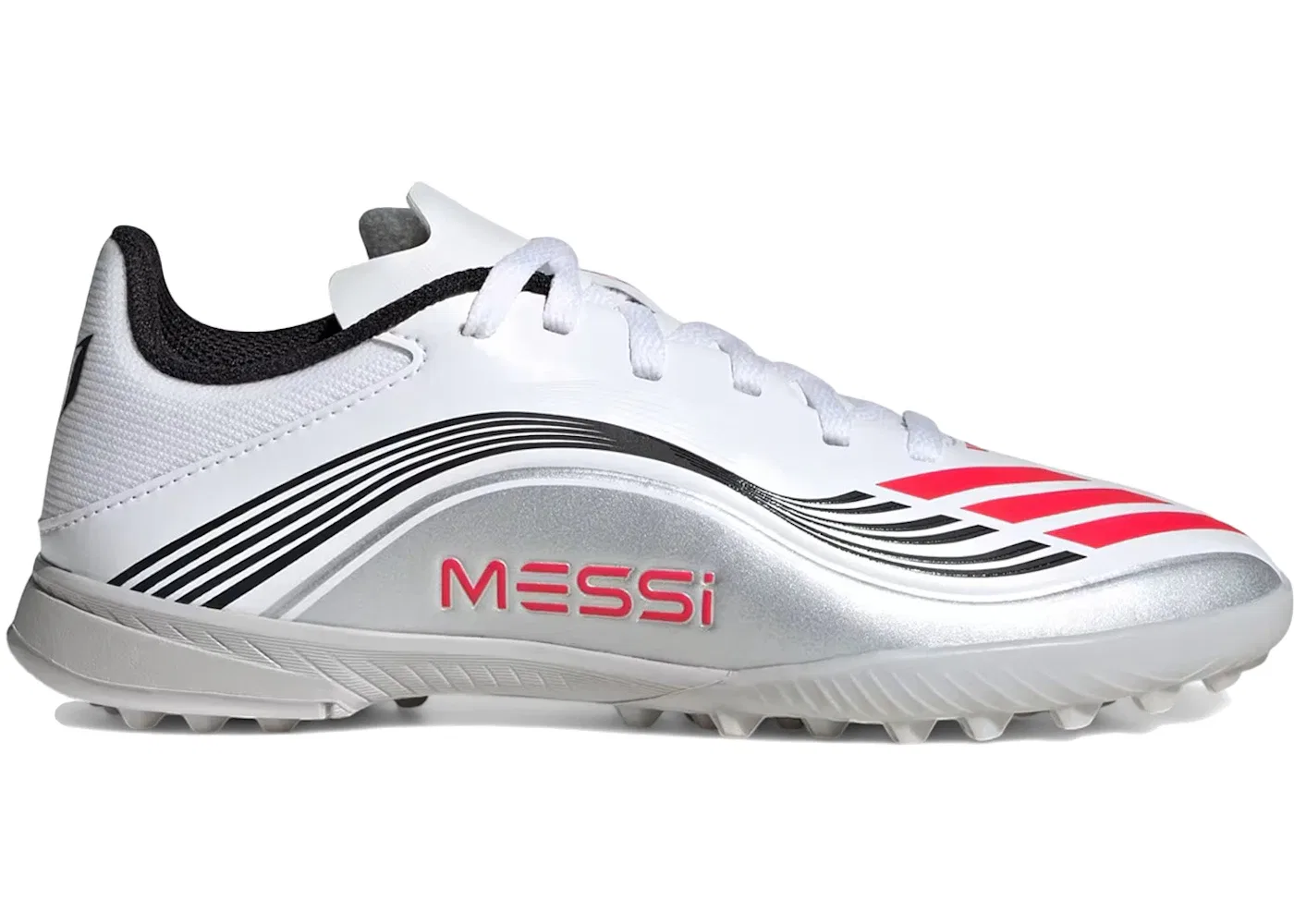 Детские бутсы футбольные с длинным рукавом Adidas F50 League TF, Cloud White/Lucid Red/Silver Metallic
