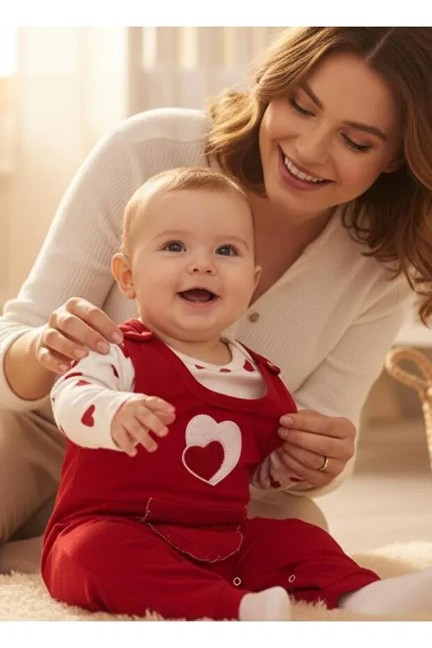 Детский комбинезон для девочек хлопковый Hearted süzene Altintaş Baby, Red — фото 4