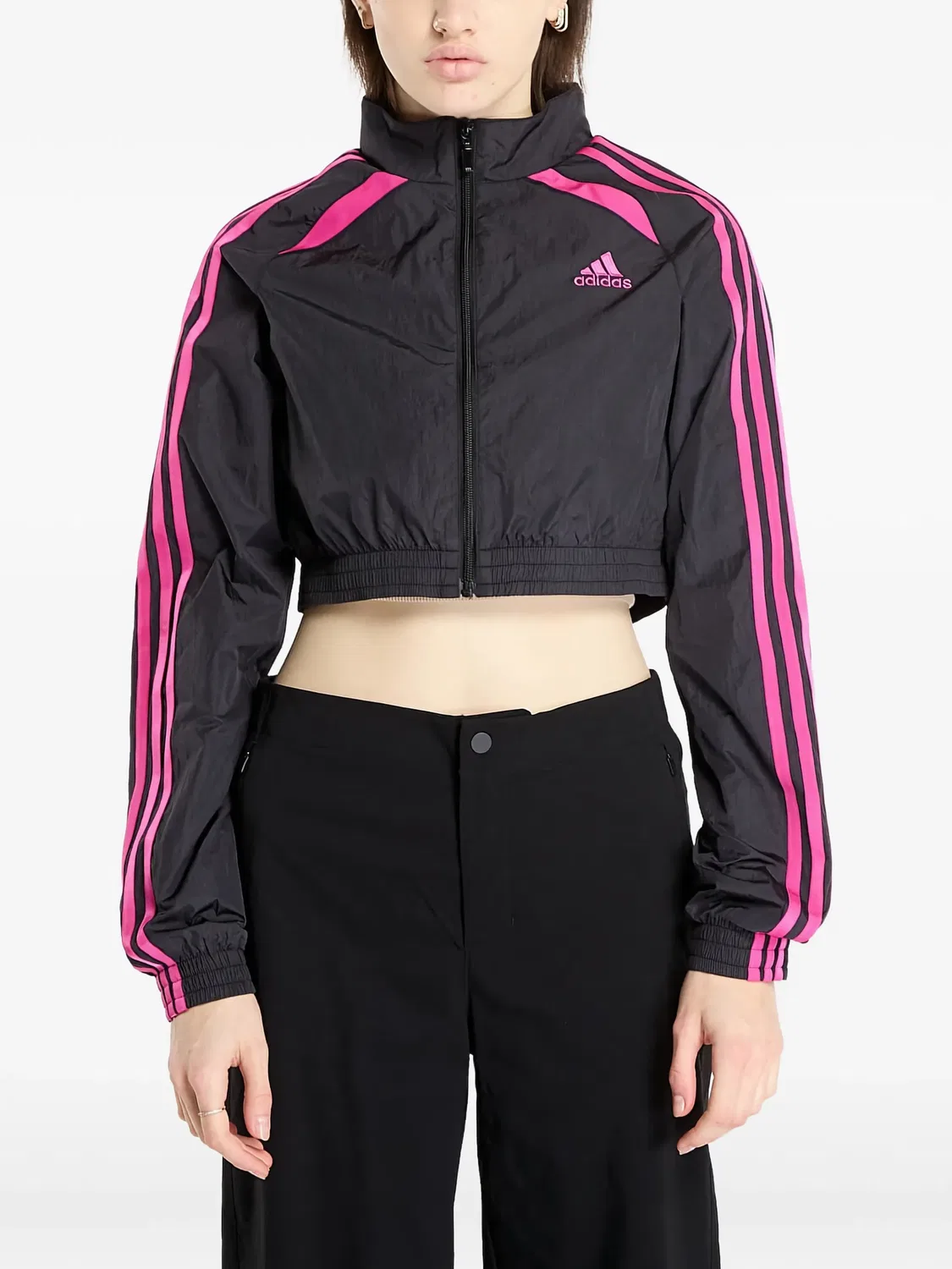 Короткая куртка с молнией и трикотажными деталями Adidas, черный