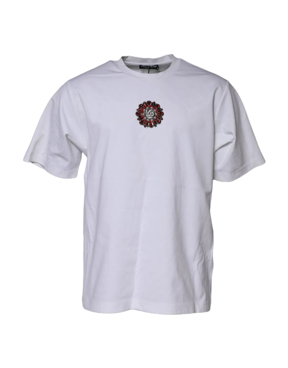 Мужская футболка с коротким рукавом и логотипом со стразами White Logo Embellish Dolce & Gabbana, White — фото 2
