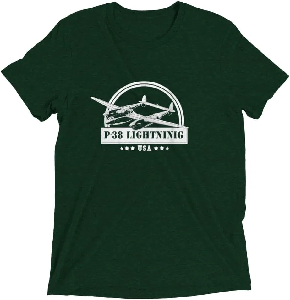 Мужская футболка с принтом P-38 Lightning, Emerald Triblend