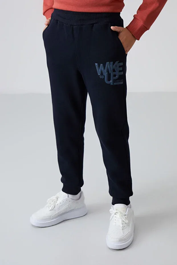 Детский спортивный костюм для мальчиков с принтом Tile-Navy blue cotton thick fleece lined standard fit printed boys' tracksuit set Tommy Life, Tile/Navy Blue — фото 4