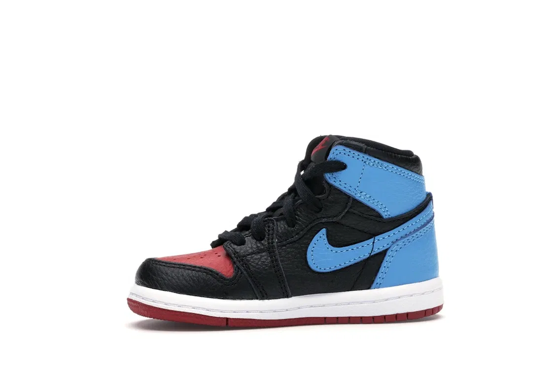 Детские кроссовки Lifestyle с кожаным верхом Jordan 1 Retro High NC to Chi Leather TD Jordan, Black/Dark Powder Blue-Gym Red — фото 3