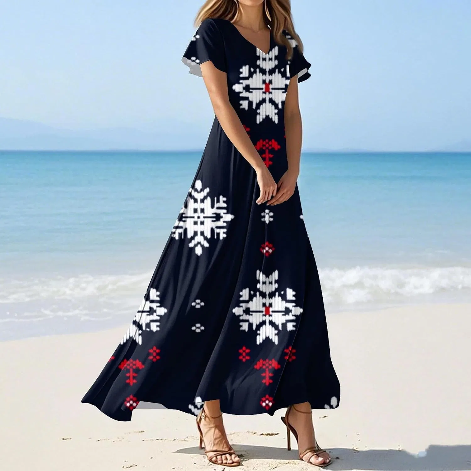 Женское макси-платье с принтом звезд, Patriotic Dress, Navy — фото 2