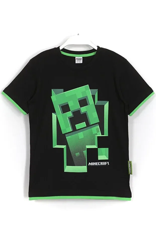 Детская футболка для девочек с принтом Minecraft Creeper 3d Printed Boy's T-Shirt With Piping Detail Dobakids, Black