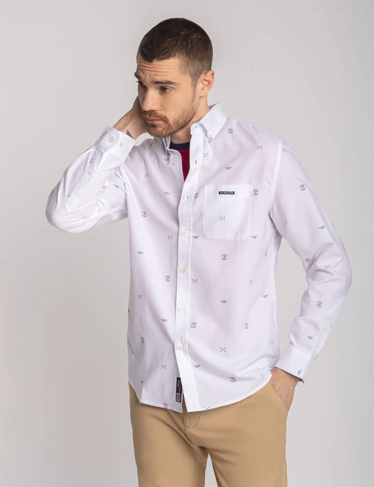 

Рубашка U.S. Polo Assn Long Sleeve All Over Mallet Print Oxford, белый