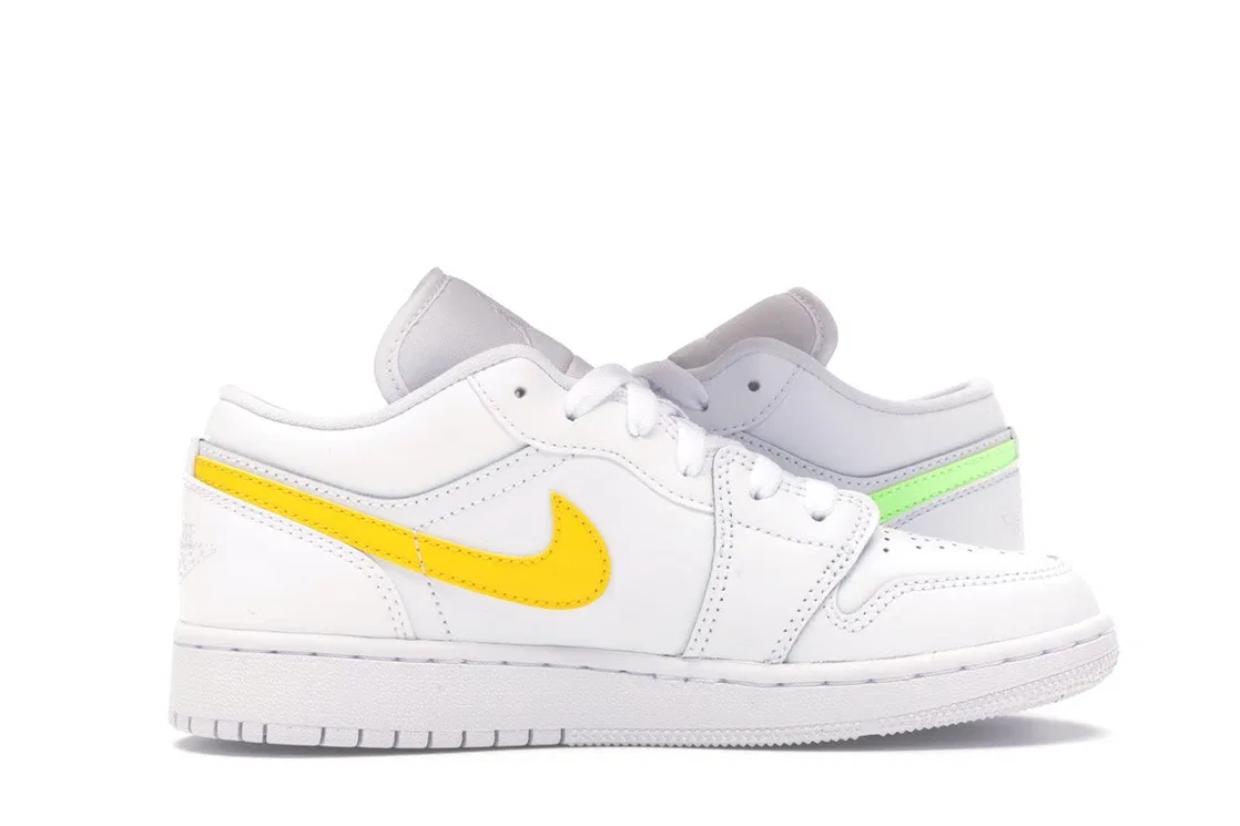 Детские кроссовки для мальчиков и девочек низкие Jordan 1 Low, White/White/Neon — фото 3