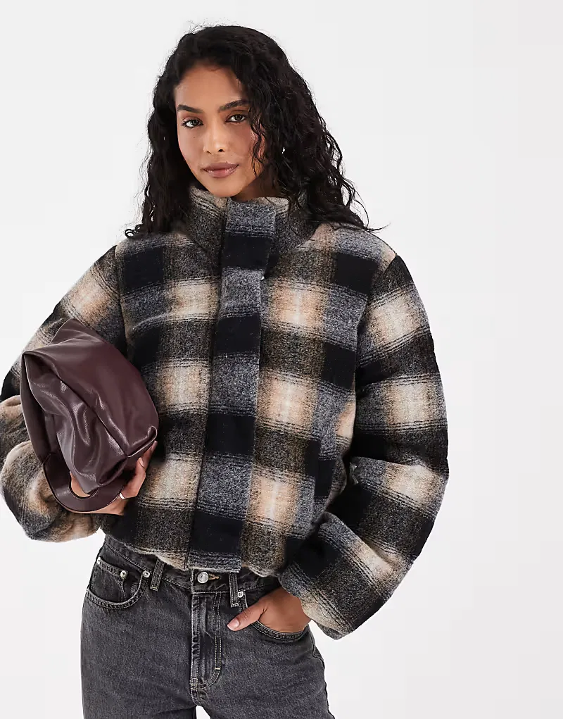 Укороченная куртка-пуховик Levi's Brynn из ткани борг в клетку, коричневый