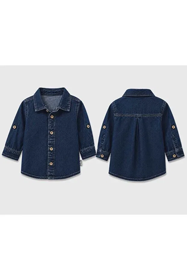 Детская рубашка для мальчиков джинсовая Isis baby boy denim shirt Outlet, Navy Blue — фото 3