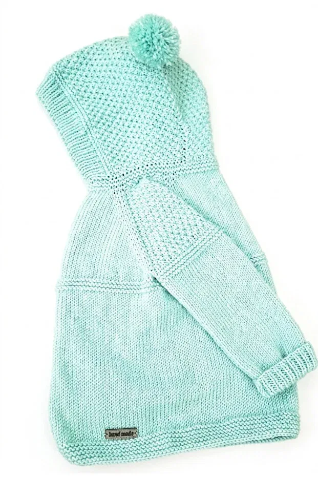 Детский кардиган с капюшоном Hand Knitted Turquoise Color Unisex Hooded Baby Cardigan Minohouse, Turquoise — фото 2