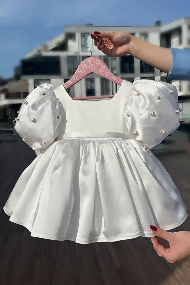 Детское платье для девочек с пышной юбкой Bertuğ Bebek, Off-White