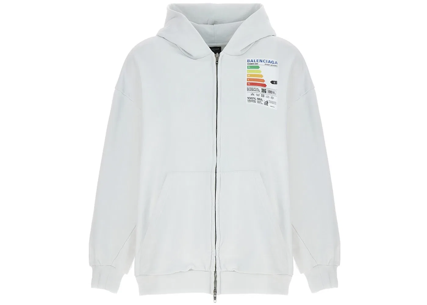 Мужской худи оверсайз с принтом Balenciaga Energy Patched Jersey Oversized Hoodie, White