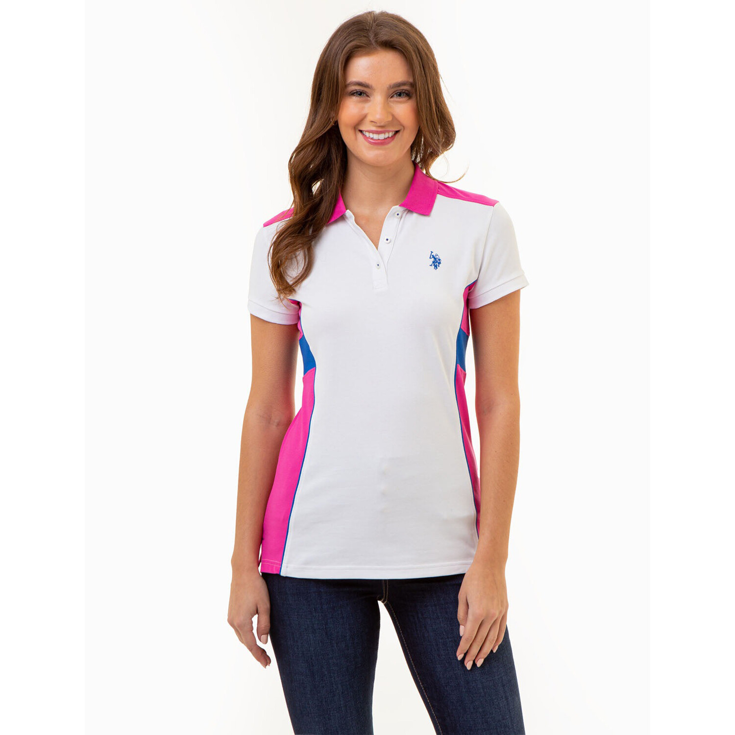 

Футболка-поло U.S. Polo Assn. Sideseam Panel Colorblock, белый/розовый