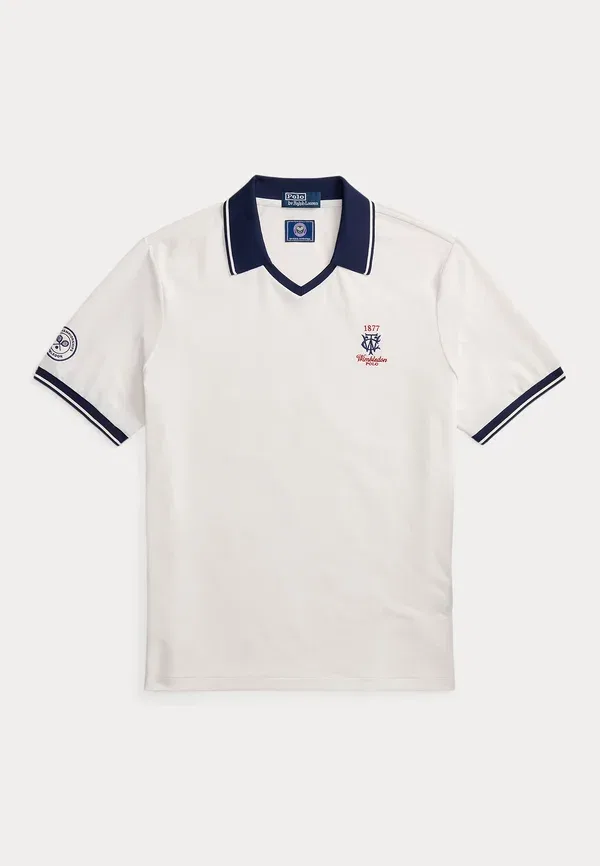 Футболка поло с вышивкой Wimbledon classic fit mesh polo shirt Polo Ralph Lauren, Ceramic White, белый — фото 4
