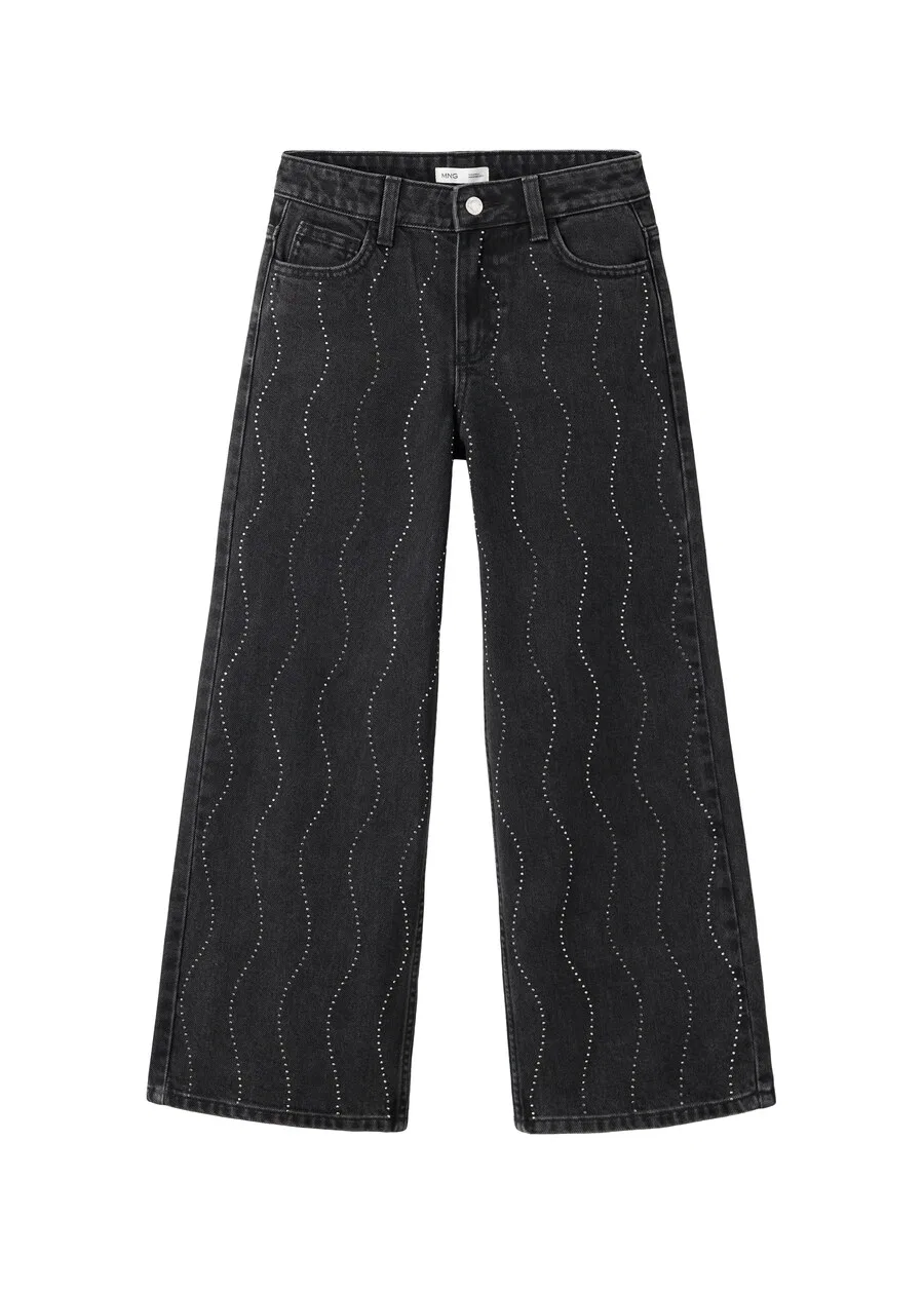 Детские джинсы MANGO KIDS Wide leg Jeans 'WIDEO' черного цвета