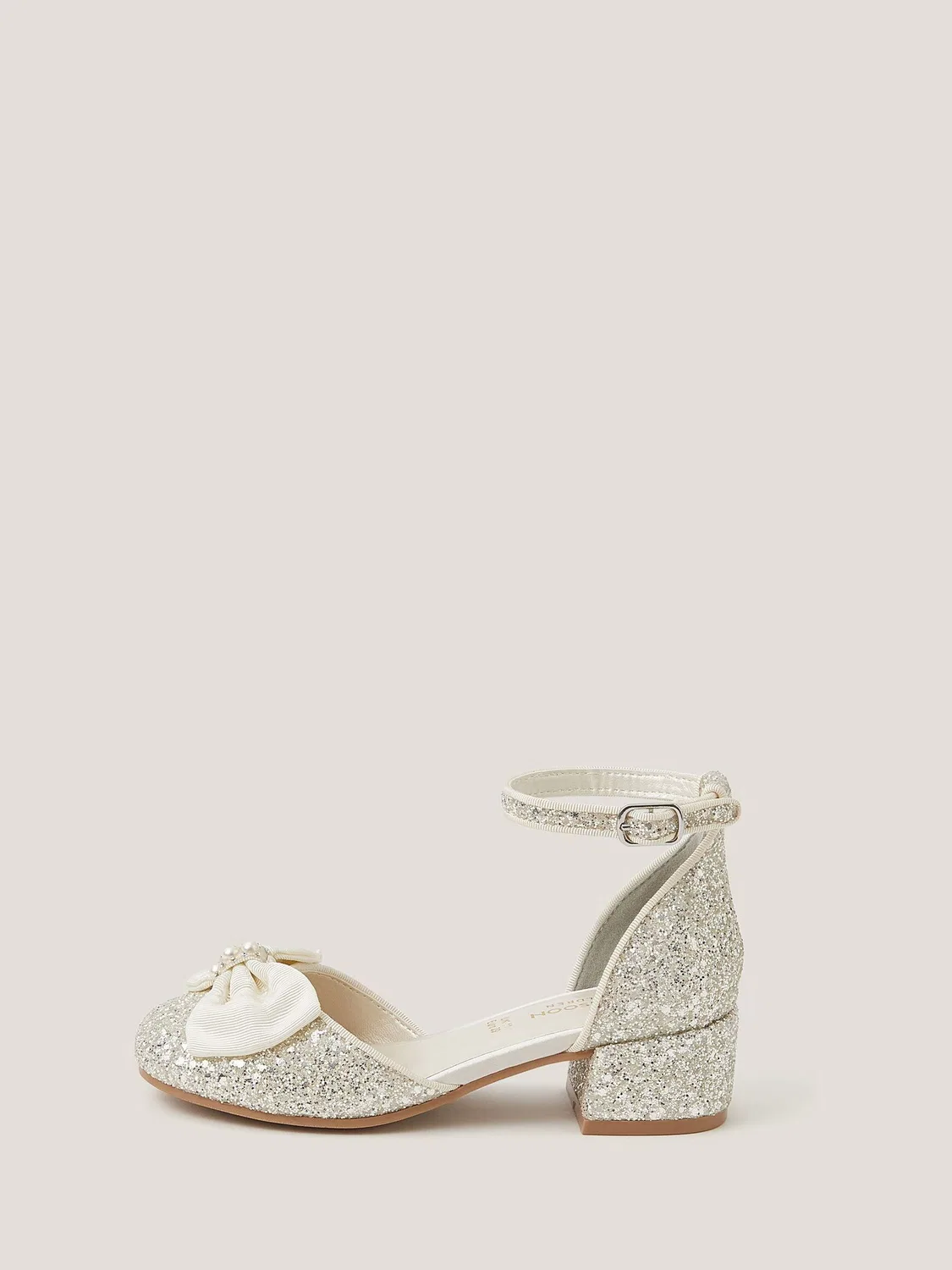 Туфли на каблуке Monsoon Ivory Bow Glitter Chunky Heels, слоновая кость — фото 2