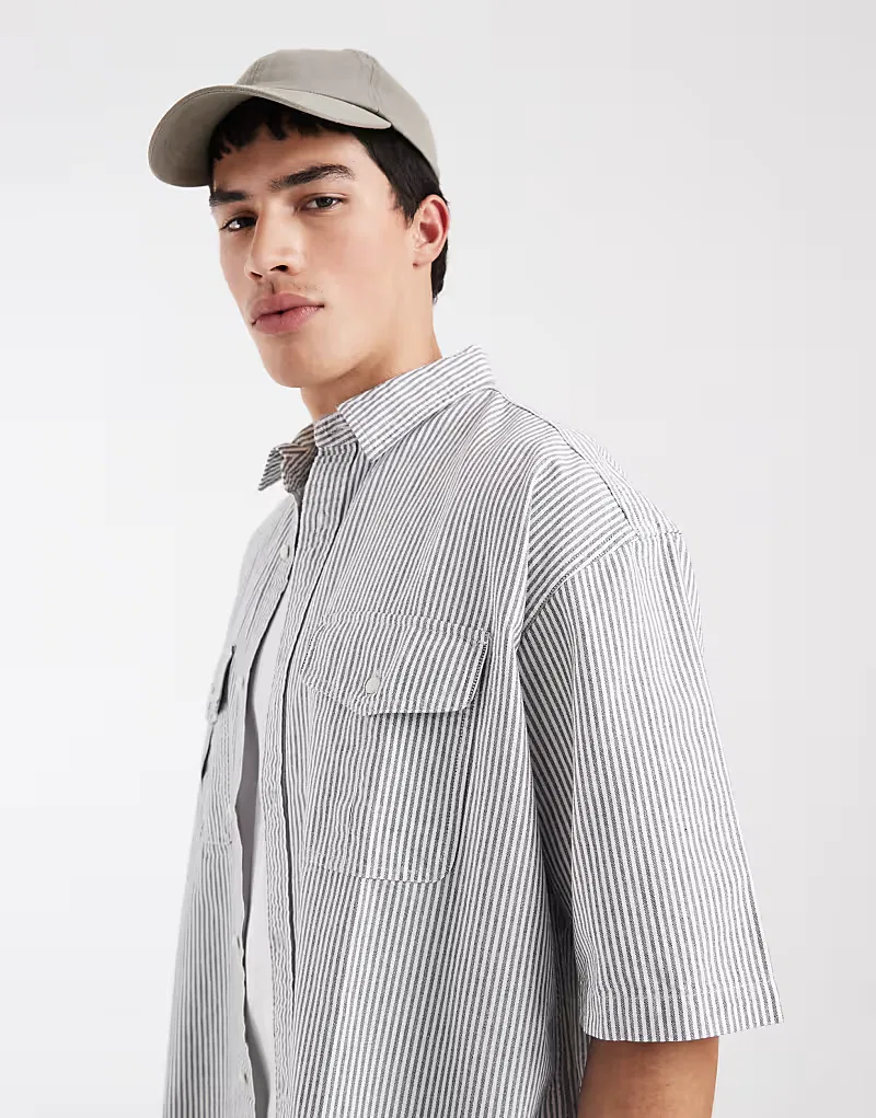 Свободная рубашка Levi's Pacifica с коротким рукавом в черную полоску — фото 4