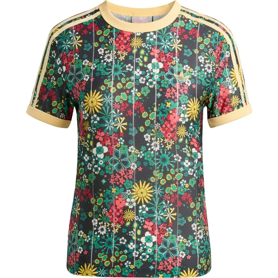 Футболка с длинным рукавом, с принтом, adidas Originals x Liberty London 3 Stripes, adidas, Черно-зеленый — фото 3