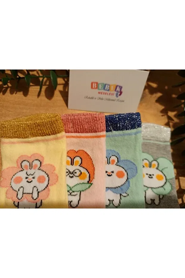 Детские носочки для девочек с принтом 4-Piece valeria girl non-slip sole booties baby socks Bebek Meselesi, Mixed Color — фото 2