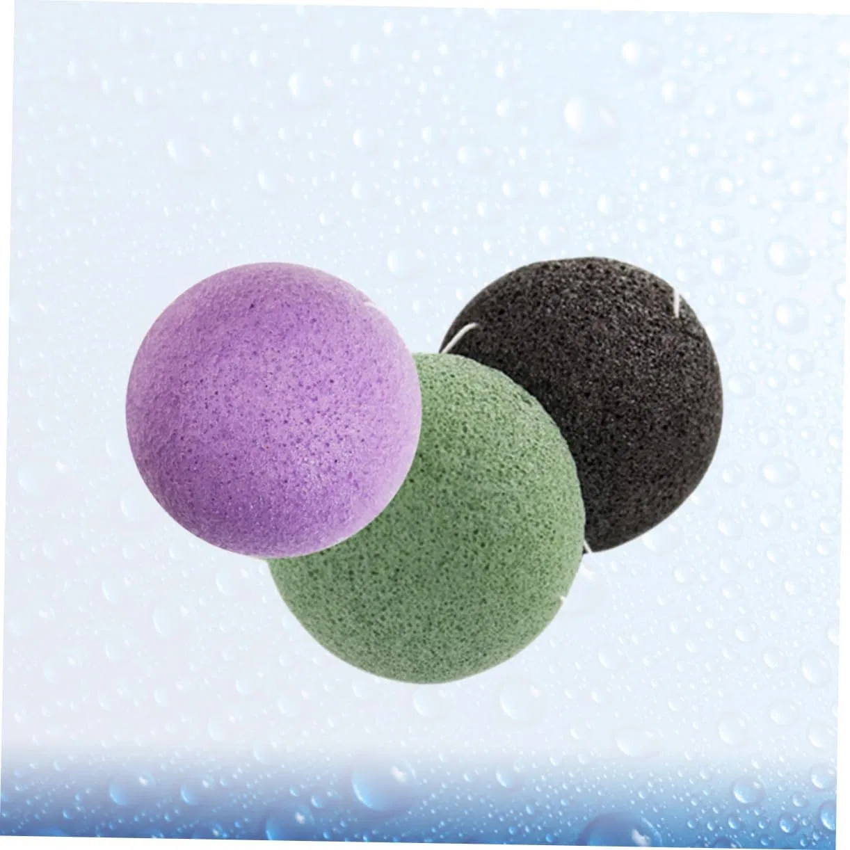 Губка для лица Konjac, FRCOLOR, набор 3 шт, 7x7x3.5 см, Black, Green, White — фото 4