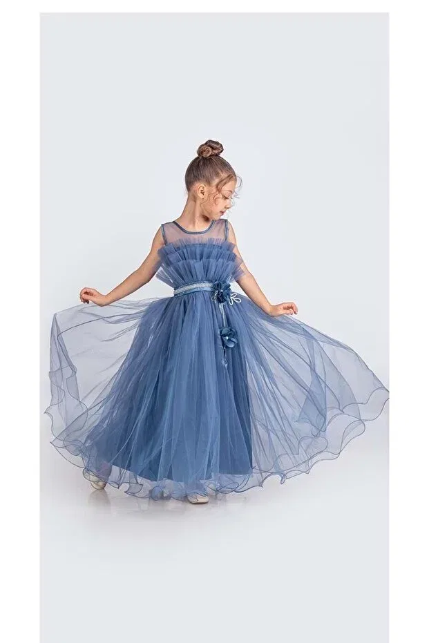 Детское платье для девочек с открытыми плечами Mnk Baby&Kids, Indigo — фото 3