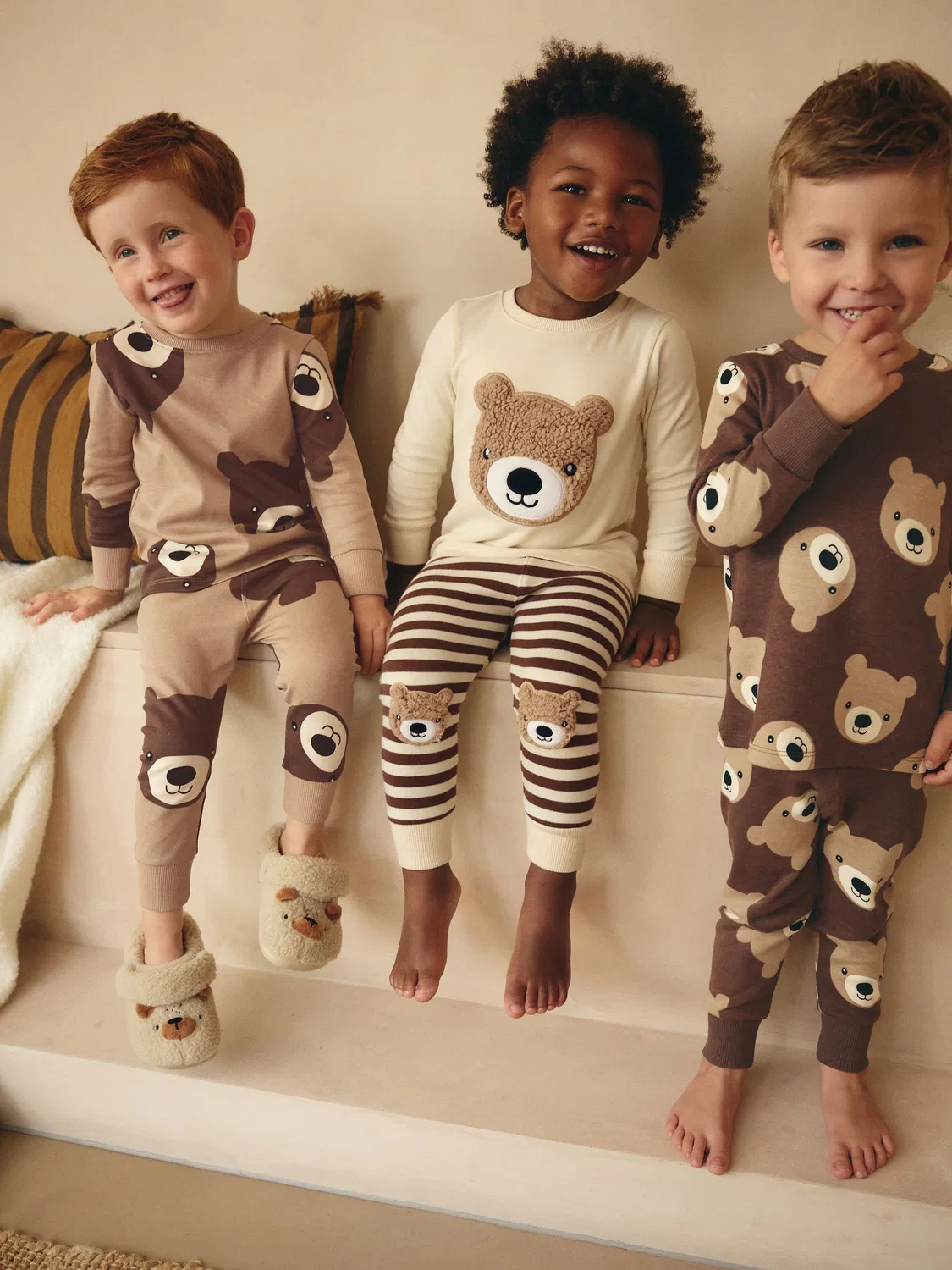 Пижама Snuggle Pyjamas 3 Pack Next, коричневый/кремовый