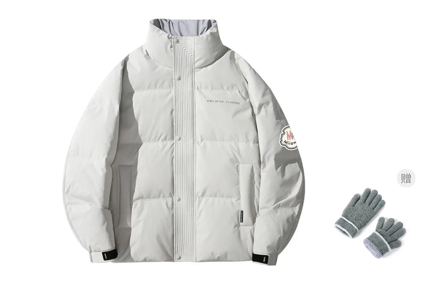 Детский пуховик с капюшоном и варежками Beige Gray-Hooded[Comes with Glove] MIIOW — фото 3