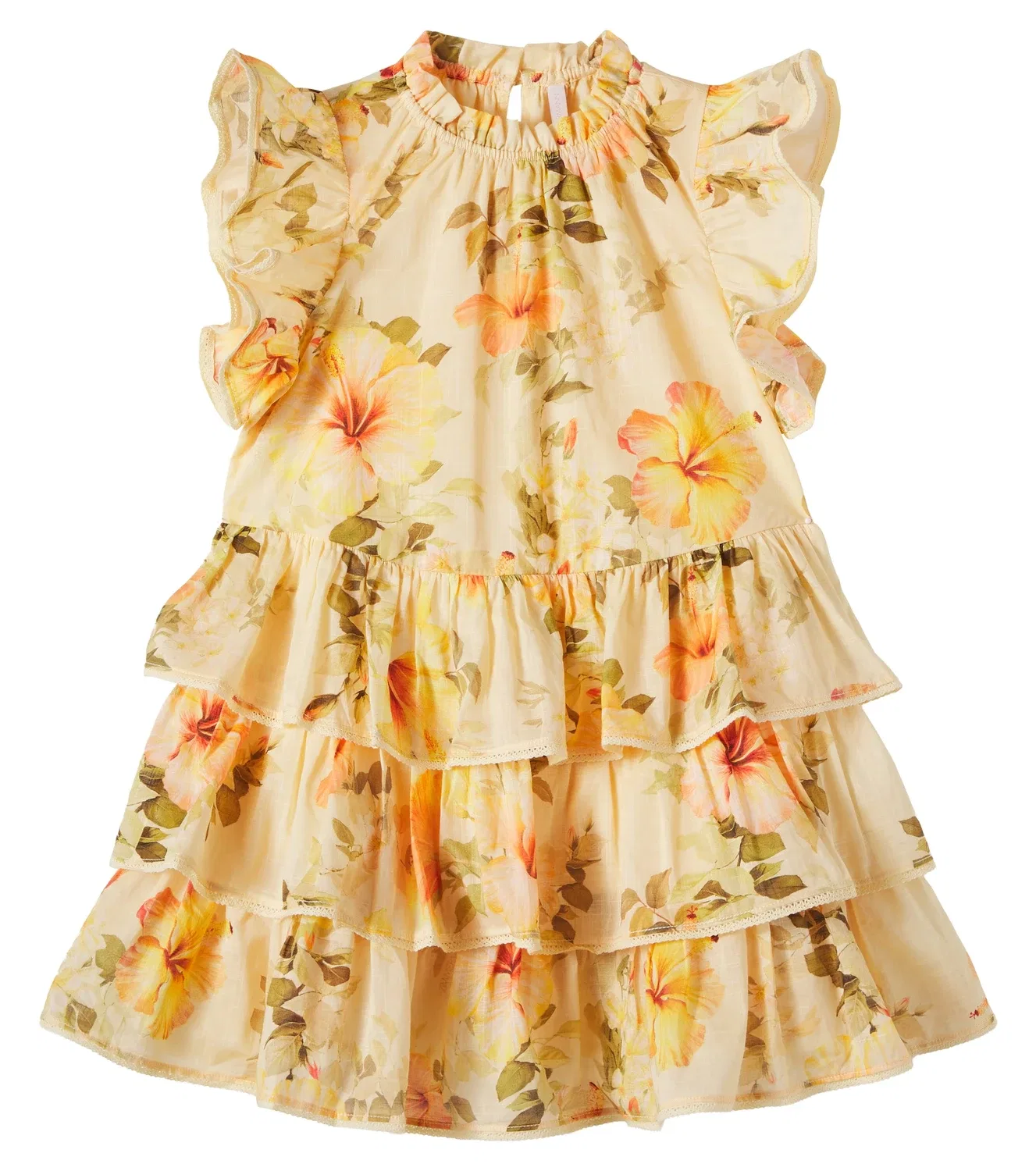Платье хлопковое с цветочной оборкой Mahon Zimmermann Kids, желтый