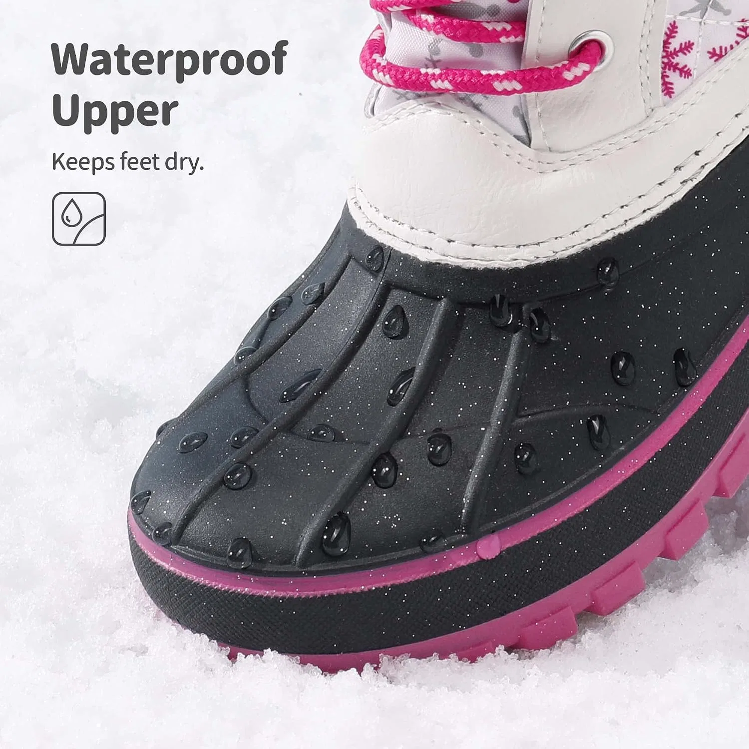 Детские зимние ботинки для девочек с меховой подкладкой DREAM PAIRS, White/Fuchsia — фото 3