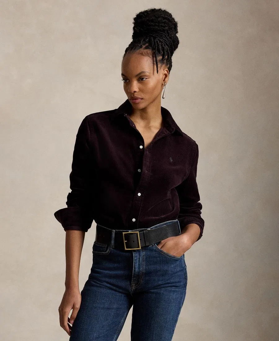 Классическая рубашка из хлопкового вельвета Polo Ralph Lauren, Midnight Merlot