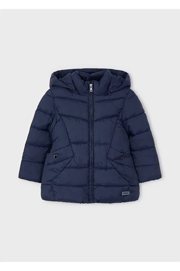 Детское пальто для девочек утепленное с капюшоном Mayoral, Navy Blue — фото 2