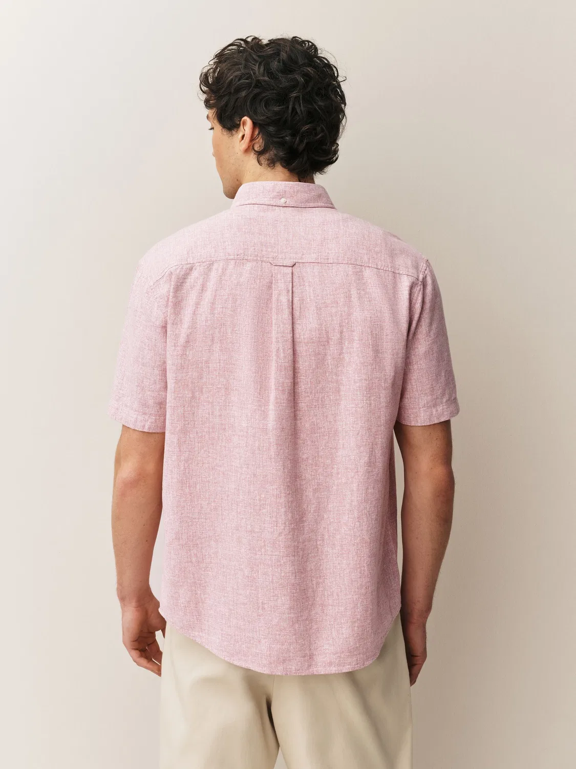 Рубашка с коротким рукавом, отложной воротник, Cotton Linen Blend Next, розовый — фото 3