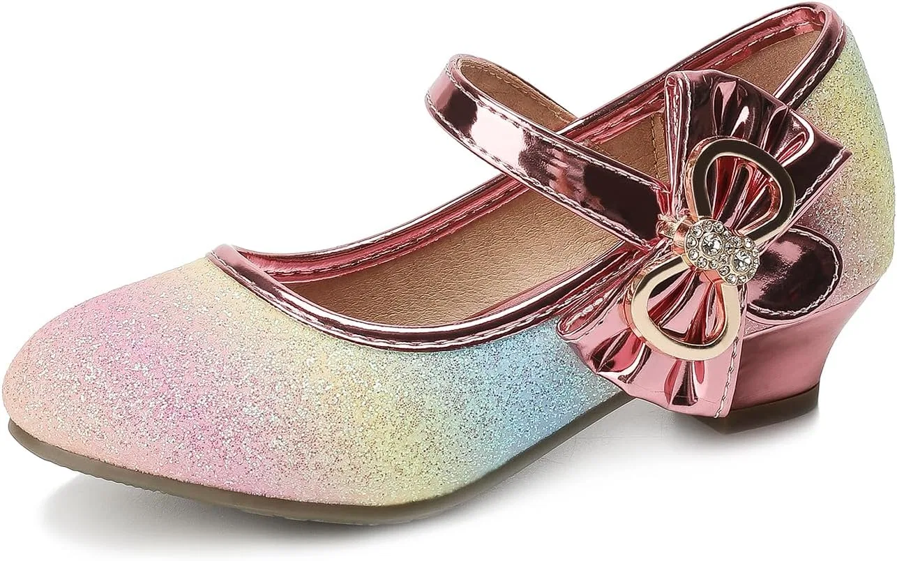 Детские туфли для девочек с блестками и цветком Mary Jane Heels Libuam, Rainbow