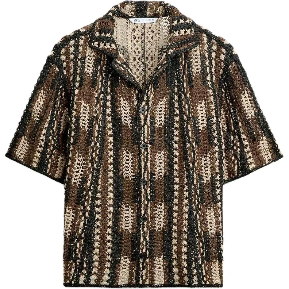 Мужская рубашка с воротником Brown/Black ZARA, Brown/Black
