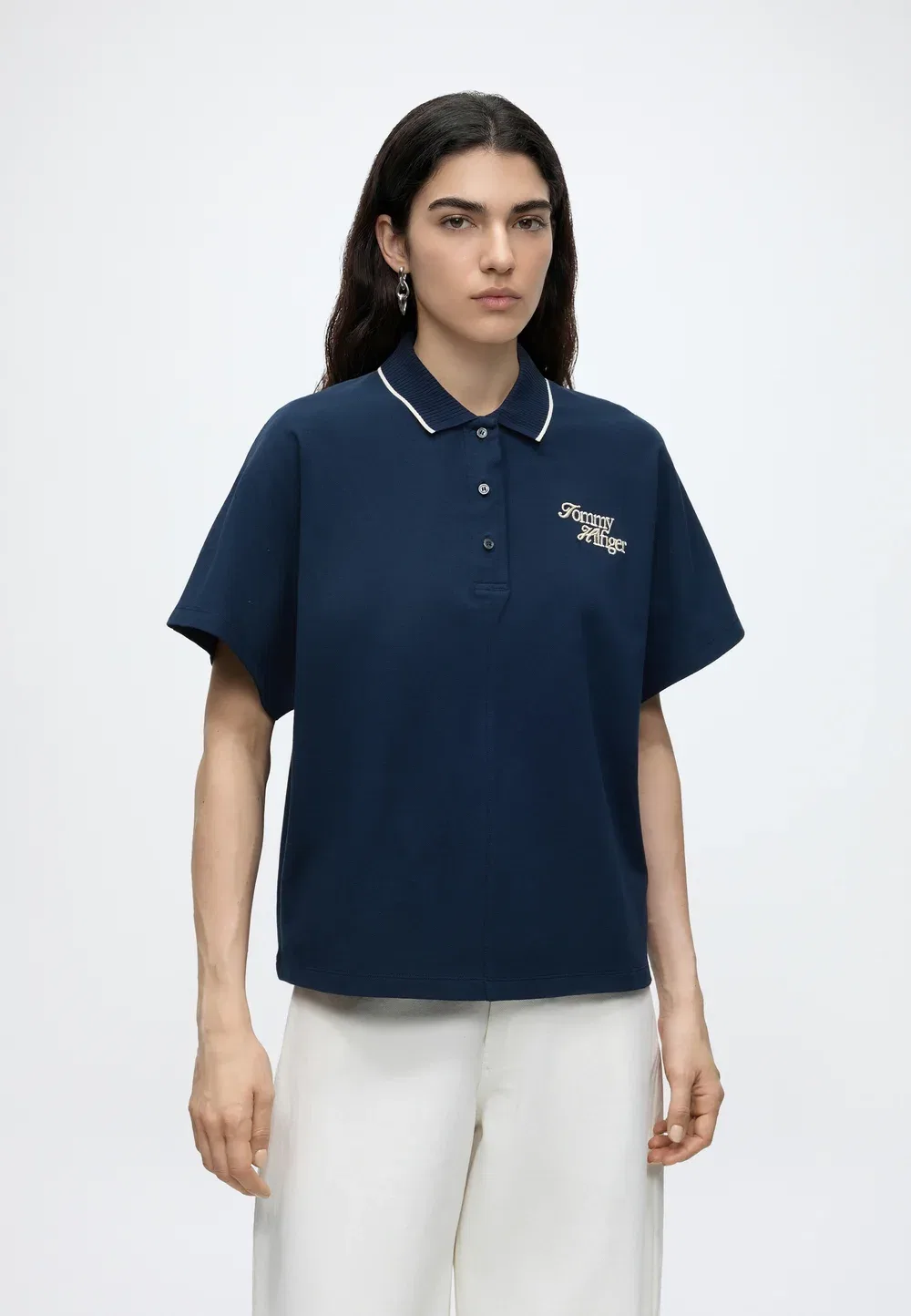 Свободная рубашка поло с надписью Script - рубашка поло Tommy Hilfiger, Dark Blue