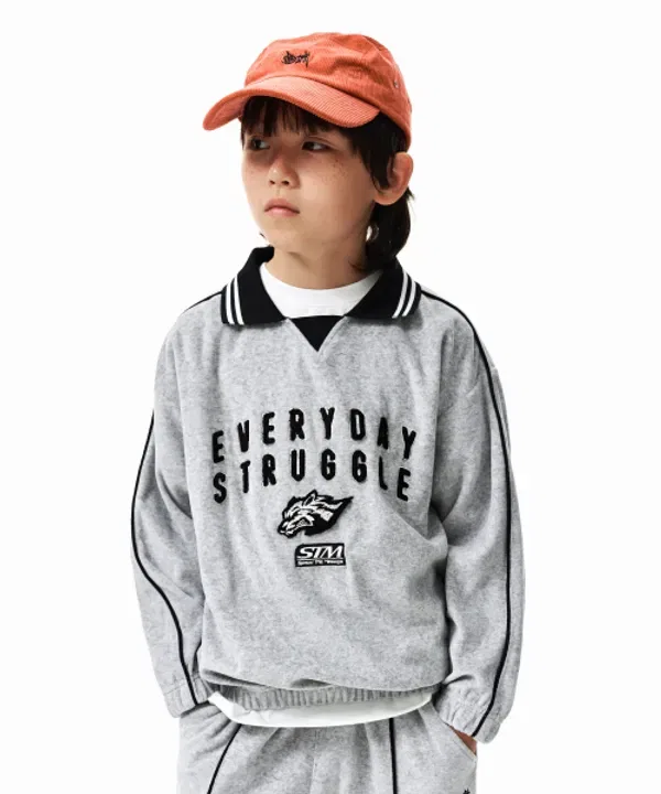 Свитшот с велюровым воротником, Kids Brownbreath, меланжевый серый