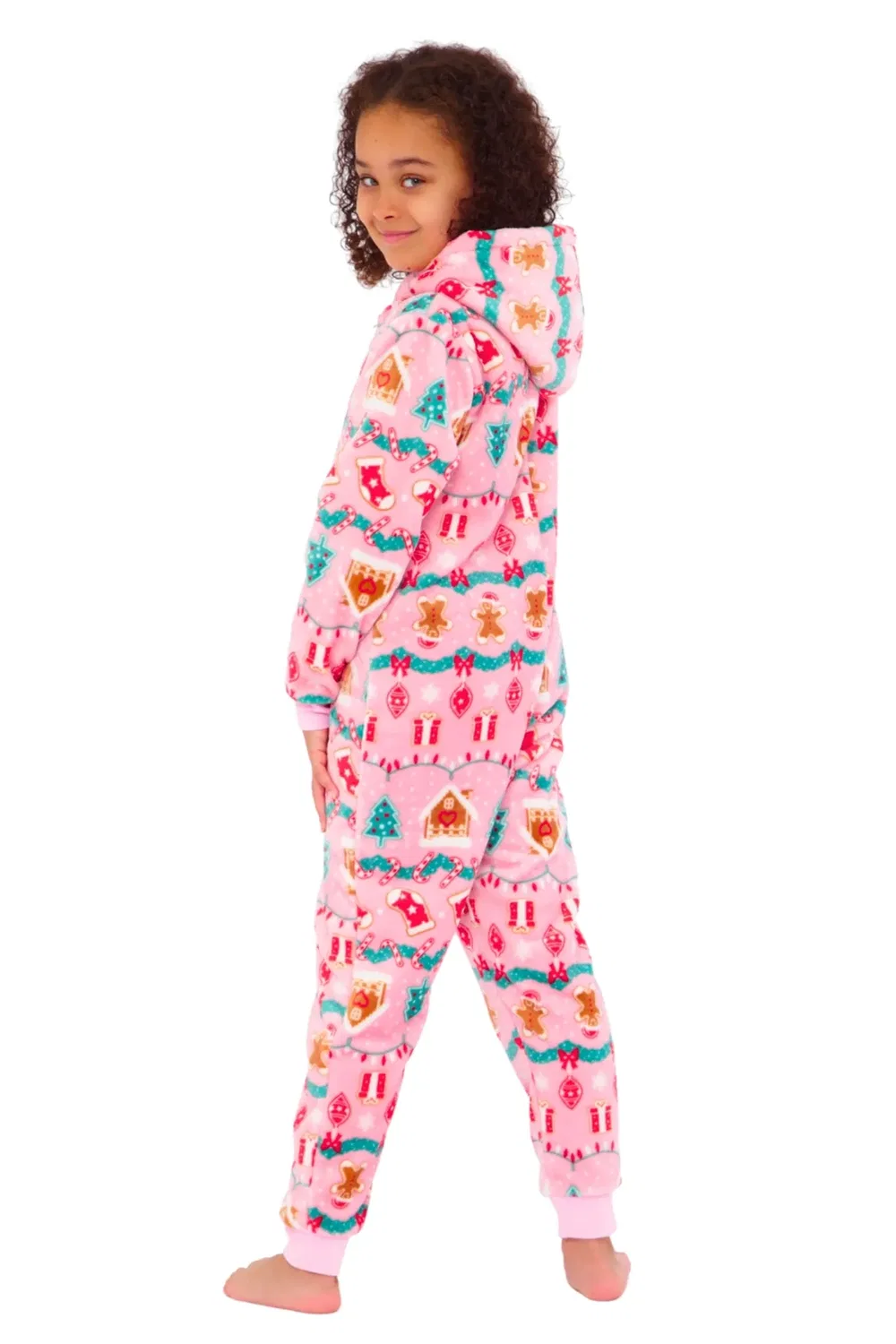 Детский флисовый комбинезон с принтом Festive Gingerbread, Cozy N Dozy, Pink — фото 4