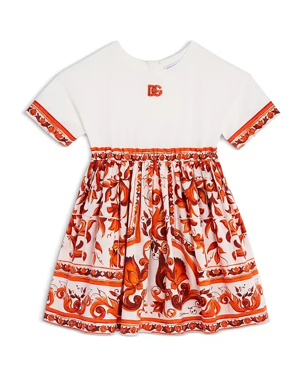 Детское платье для девочек с коротким рукавом Dolce & Gabbana, White Print