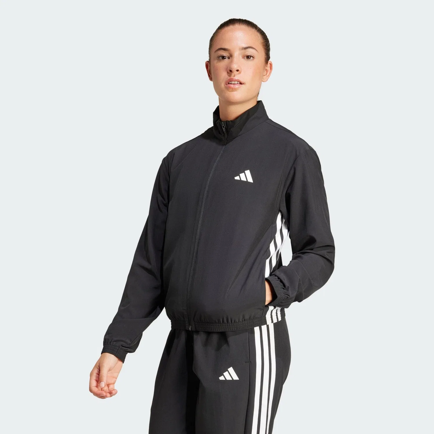 Мужская ветровка с длинным рукавом Train Essentials 3-Streifen Woven Warm-Up Jacke Adidas, Schwarz