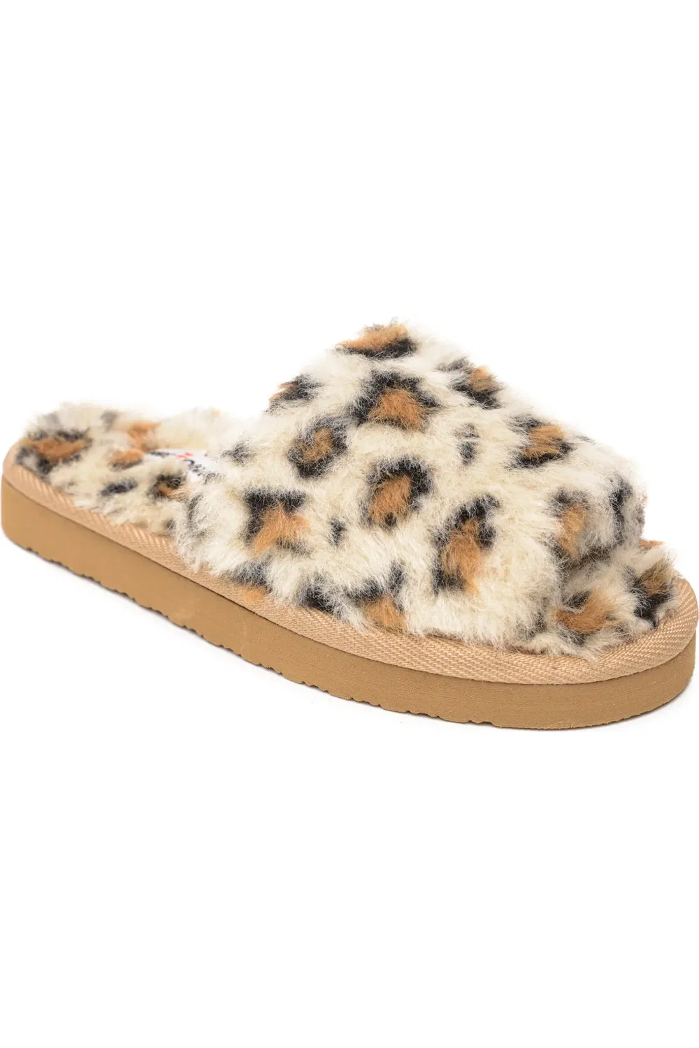 Детские сандалии слайды с мехом Lyla Minnetonka, Cream Leopard Print