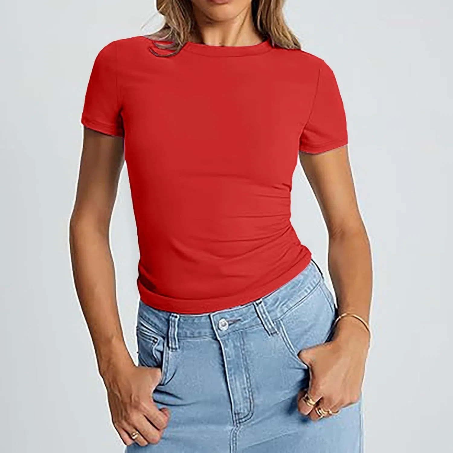 Женский комплект из 3 облегающих топов-кропов с коротким рукавом, Bowling Shirt, C — фото 4