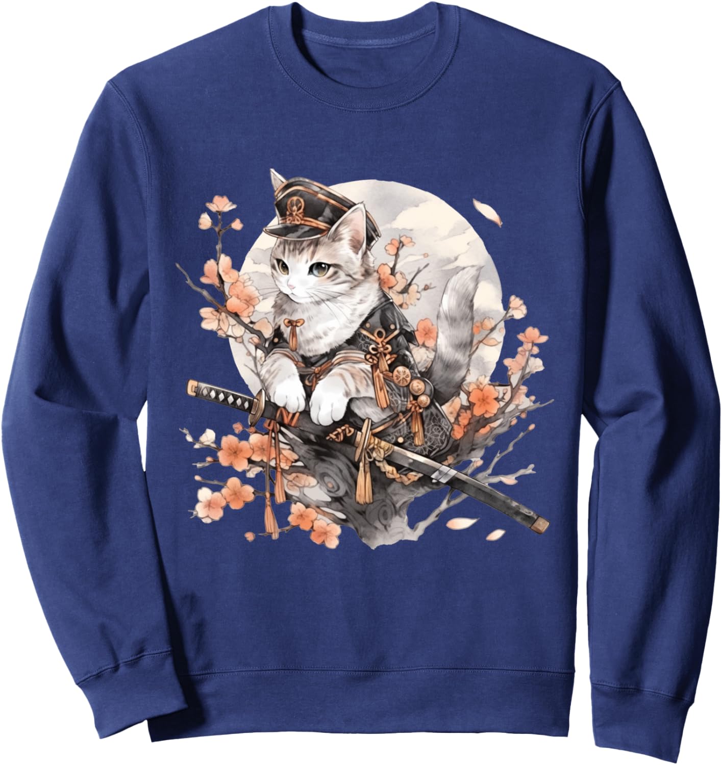 

Футболка с изображением кота-ниндзя в стиле укие-э, самурайского кота, в японском стиле, синяя Dirhame Japanese Art Funny