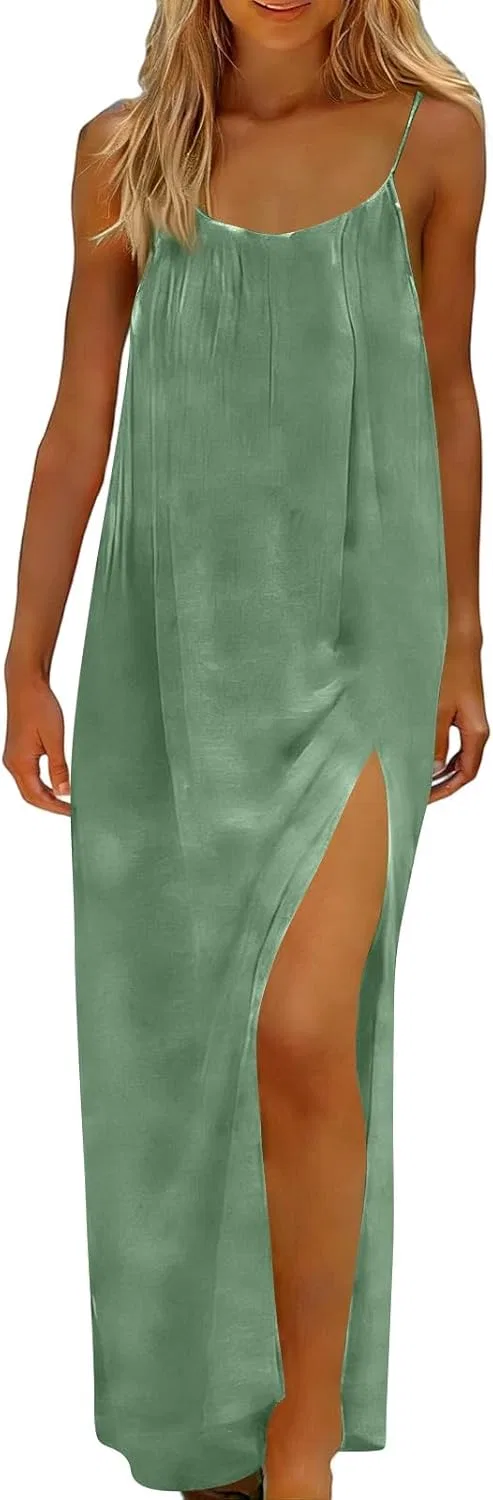 Женское повседневное платье на бретелях с открытой спиной Generic, Mint Green — фото 2